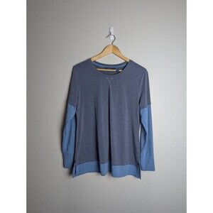 NEW ISAAC MIZRAHI QVC LONG SLEEVE LAYERED KNIT TOP Gray Blue T-shirt Sz M 229